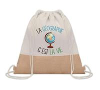 Planetee Sac à dos toile et jute Géographie c'est la Vie | Sac de Sport et Gym avec cordelettes | Idée Cadeau Collègue Noël Anniversaire | Sac Doudou