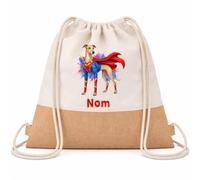 Planetee Sac à Dos Toile et Jute Greyhound (Lévrier Anglais) | Sac de Sport en Coton Sergé 160 g/m² avec Fond en Jute 7 L | Gym Piscine École | Cadeau Enfant Ado Rentrée Anniversaire