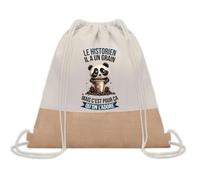Planetee Sac à dos toile et jute Historien Panda Grain | Sac de Sport et Gym avec cordelettes | Idée Cadeau Collègue Noël Anniversaire | Sac Doudou