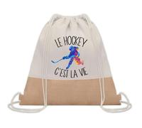 Planetee Sac à dos toile et jute Hockey c'est la Vie | Sac de Sport et Gym avec cordelettes | Idée Cadeau Collègue Noël Anniversaire | Sac Doudou
