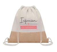 Planetee Sac à dos toile et jute Infirmière en Vacances | Sac de Sport et Gym avec cordelettes | Idée Cadeau Collègue Noël Anniversaire | Sac Doudou