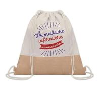 Planetee Sac à dos toile et jute Infirmière Meilleure du Monde | Sac de Sport et Gym avec cordelettes | Idée Cadeau Collègue Noël Anniversaire | Sac Doudou