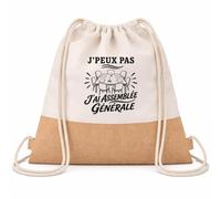 Planetee Sac à Dos Toile et Jute J’peux pas j’ai Assemblée générale | Sac de Sport en Coton Sergé 160 g/m² avec Fond en Jute 7 L | Gym Piscine École | Cadeau Enfant Ado Rentrée Anniversaire