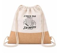Planetee Sac à Dos Toile et Jute J’peux pas j’ai Impôts | Sac de Sport en Coton Sergé 160 g/m² avec Fond en Jute 7 L | Gym Piscine École | Cadeau Enfant Ado Rentrée Anniversaire