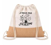 Planetee Sac à Dos Toile et Jute J’peux pas j’ai Qi gong | Sac de Sport en Coton Sergé 160 g/m² avec Fond en Jute 7 L | Gym Piscine École | Cadeau Enfant Ado Rentrée Anniversaire