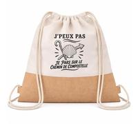 Planetee Sac à Dos Toile et Jute J’peux pas je pars sur le Chemin de Compostelle | Sac de Sport en Coton Sergé 160 g/m² avec Fond en Jute 7 L | Gym Piscine École
