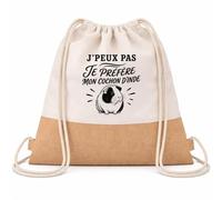 Planetee Sac à Dos Toile et Jute J’peux pas je préfère mon Cochon d’Inde | Sac de Sport en Coton Sergé 160 g/m² avec Fond en Jute 7 L | Gym Piscine École