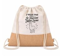 Planetee Sac à Dos Toile et Jute J’peux pas je préfère mon Lama | Sac de Sport en Coton Sergé 160 g/m² avec Fond en Jute 7 L | Gym Piscine École | Cadeau Enfant Ado Rentrée Anniversaire