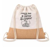 Planetee Sac à Dos Toile et Jute J’peux pas je préfère mon Serpent | Sac de Sport en Coton Sergé 160 g/m² avec Fond en Jute 7 L | Gym Piscine École | Cadeau Enfant Ado Rentrée Anniversaire