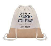Planetee Sac à dos toile et jute Jean-Michel Super Collègue | Sac de Sport et Gym avec cordelettes | Idée Cadeau Collègue Noël Anniversaire | Sac Doudou