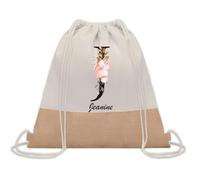 Planetee Sac à dos toile et jute Jeanine Lettre Fleur | Sac de Sport et Gym avec cordelettes | Idée Cadeau Collègue Noël Anniversaire | Sac Doudou