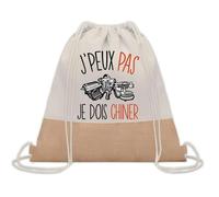 Planetee Sac à dos toile et jute J'peux Pas Je dois Chiner | Sac de Sport et Gym avec cordelettes | Idée Cadeau Collègue Noël Anniversaire | Sac Doudou