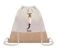 Planetee Sac à dos toile et jute Julie Lettre Fleur | Sac de Sport et Gym avec cordelettes | Idée Cadeau Collègue Noël Anniversaire | Sac Doudou