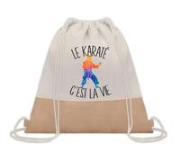 Planetee Sac à dos toile et jute Karaté c'est la Vie | Sac de Sport et Gym avec cordelettes | Idée Cadeau Collègue Noël Anniversaire | Sac Doudou