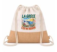 Planetee Sac à Dos Toile et Jute La grèce c'est ma thérapie | Sac de Sport en Coton Sergé 160 g/m² avec Fond en Jute 7 L | Gym Piscine École | Cadeau Enfant Ado Rentrée Anniversaire