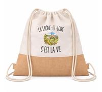 Planetee Sac à Dos Toile et Jute La Saône-et-Loire c’est la vie | Sac de Sport en Coton Sergé 160 g/m² avec Fond en Jute 7 L | Gym Piscine École | Cadeau Enfant Ado Rentrée Anniversaire