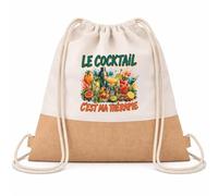 Planetee Sac à Dos Toile et Jute Le cocktail c'est ma thérapie | Sac de Sport en Coton Sergé 160 g/m² avec Fond en Jute 7 L | Gym Piscine École | Cadeau Enfant Ado Rentrée Anniversaire
