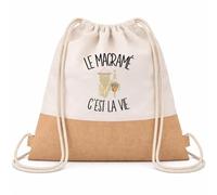 Planetee Sac à Dos Toile et Jute Le macramé c'est la vie | Sac de Sport en Coton Sergé 160 g/m² avec Fond en Jute 7 L | Gym Piscine École | Cadeau Créatrice Enfant Ado Rentrée Anniversaire