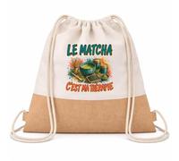 Planetee Sac à Dos Toile et Jute Le matcha c'est ma thérapie | Sac de Sport en Coton Sergé 160 g/m² avec Fond en Jute 7 L | Gym Piscine École | Cadeau Enfant Ado Rentrée Anniversaire