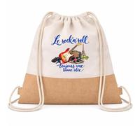 Planetee Sac à Dos Toile et Jute Le rock'n'roll, toujours une bonne idée | Sac de Sport en Coton Sergé 160 g/m² avec Fond en Jute 7 L | Gym Piscine École