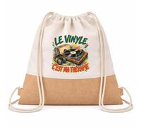 Planetee Sac à Dos Toile et Jute Le vinyle c'est ma thérapie | Sac de Sport en Coton Sergé 160 g/m² avec Fond en Jute 7 L | Gym Piscine École | Cadeau Enfant Ado Rentrée Anniversaire