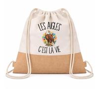 Planetee Sac à Dos Toile et Jute Les aigles c'est la vie | Sac de Sport en Coton Sergé 160 g/m² avec Fond en Jute 7 L | Gym Piscine École | Cadeau Ornithologue Enfant Ado Rentrée Anniversaire