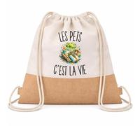 Planetee Sac à Dos Toile et Jute Les Pets c’est la vie | Sac de Sport en Coton Sergé 160 g/m² avec Fond en Jute 7 L | Gym Piscine École | Cadeau Enfant Ado Rentrée Anniversaire