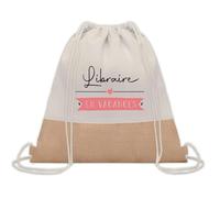 Planetee Sac à dos toile et jute Libraire en Vacances | Sac de Sport et Gym avec cordelettes | Idée Cadeau Collègue Noël Anniversaire | Sac Doudou