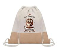 Planetee Sac à dos toile et jute Lina Chouette Grain | Sac de Sport et Gym avec cordelettes | Idée Cadeau Collègue Noël Anniversaire | Sac Doudou