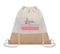 Planetee Sac à dos toile et jute Lina en Vacances | Sac de Sport et Gym avec cordelettes | Idée Cadeau Collègue Noël Anniversaire | Sac Doudou