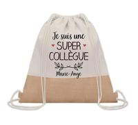 Planetee Sac à dos toile et jute Marie-Ange Super Collègue | Sac de Sport et Gym avec cordelettes | Idée Cadeau Collègue Noël Anniversaire | Sac Doudou