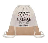 Planetee Sac à dos toile et jute Marie-Thérèse Super Collègue | Sac de Sport et Gym avec cordelettes | Idée Cadeau Collègue Noël Anniversaire | Sac Doudou