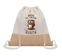 Planetee Sac à dos toile et jute Marthe Chouette Grain | Sac de Sport et Gym avec cordelettes | Idée Cadeau Collègue Noël Anniversaire | Sac Doudou