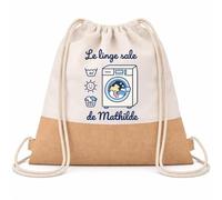 Planetee Sac à Dos Toile et Jute Mathilde : Le linge sale | Sac Crèche École Maternelle Petite Section | Coton et Fond Jute 7 L | Cadeau Rentrée Fille