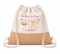 Planetee Sac à Dos Toile et Jute Mathilde : Les affaires de rechange | Sac Crèche École Maternelle Petite Section | Coton et Fond Jute 7 L | Cadeau Rentrée Fille