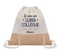 Planetee Sac à dos toile et jute Maurice Super Collègue | Sac de Sport et Gym avec cordelettes | Idée Cadeau Collègue Noël Anniversaire | Sac Doudou