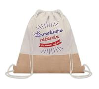 Planetee Sac à dos toile et jute Médecin Meilleure du Monde | Sac de Sport et Gym avec cordelettes | Idée Cadeau Collègue Noël Anniversaire | Sac Doudou