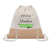 Planetee Sac à dos toile et jute Meilleur Éducateur de tous les temps | Sac de Sport et Gym avec cordelettes | Idée Cadeau Collègue Noël Anniversaire | Sac Doudou