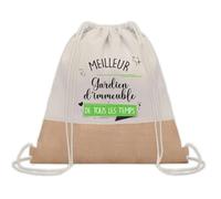 Planetee Sac à dos toile et jute Meilleur Gardien d’Immeuble de tous les temps | Sac de Sport et Gym avec cordelettes | Idée Cadeau Collègue Noël Anniversaire | Sac Doudou