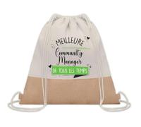 Planetee Sac à dos toile et jute Meilleure Community Manager de tous les temps | Sac de Sport et Gym avec cordelettes | Idée Cadeau Collègue Noël Anniversaire | Sac Doudou
