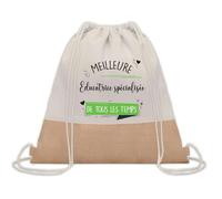 Planetee Sac à dos toile et jute Meilleure Éducatrice Spécialisée de tous les temps | Sac de Sport et Gym avec cordelettes | Idée Cadeau Collègue Noël Anniversaire | Sac Doudou