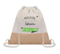 Planetee Sac à dos toile et jute Meilleure Infirmière de tous les temps | Sac de Sport et Gym avec cordelettes | Idée Cadeau Collègue Noël Anniversaire | Sac Doudou