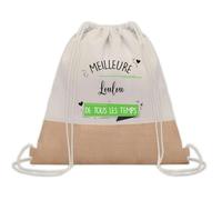 Planetee Sac à dos toile et jute Meilleure Loulou de tous les temps | Sac de Sport et Gym avec cordelettes | Idée Cadeau Collègue Noël Anniversaire | Sac Doudou