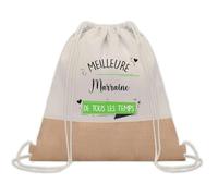 Planetee Sac à dos toile et jute Meilleure Marraine de tous les temps | Sac de Sport et Gym avec cordelettes | Idée Cadeau Collègue Noël Anniversaire | Sac Doudou