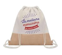 Planetee Sac à dos toile et jute Menuisière Meilleure du Monde | Sac de Sport et Gym avec cordelettes | Idée Cadeau Collègue Noël Anniversaire | Sac Doudou