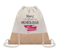 Planetee Sac à dos toile et jute Merci Archéologue Géniale | Sac de Sport et Gym avec cordelettes | Idée Cadeau Collègue Noël Anniversaire | Sac Doudou