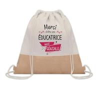 Planetee Sac à dos toile et jute Merci Éducatrice Géniale | Sac de Sport et Gym avec cordelettes | Idée Cadeau Collègue Noël Anniversaire | Sac Doudou