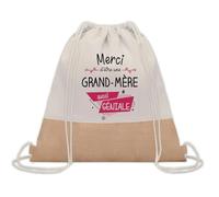 Planetee Sac à dos toile et jute Merci Grand-mère Géniale | Sac de Sport et Gym avec cordelettes | Idée Cadeau Collègue Noël Anniversaire | Sac Doudou