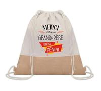 Planetee Sac à dos toile et jute Merci Grand-père Génial | Sac de Sport et Gym avec cordelettes | Idée Cadeau Collègue Noël Anniversaire | Sac Doudou