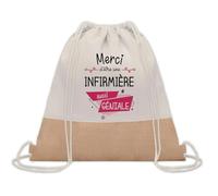 Planetee Sac à dos toile et jute Merci Infirmière Géniale | Sac de Sport et Gym avec cordelettes | Idée Cadeau Collègue Noël Anniversaire | Sac Doudou